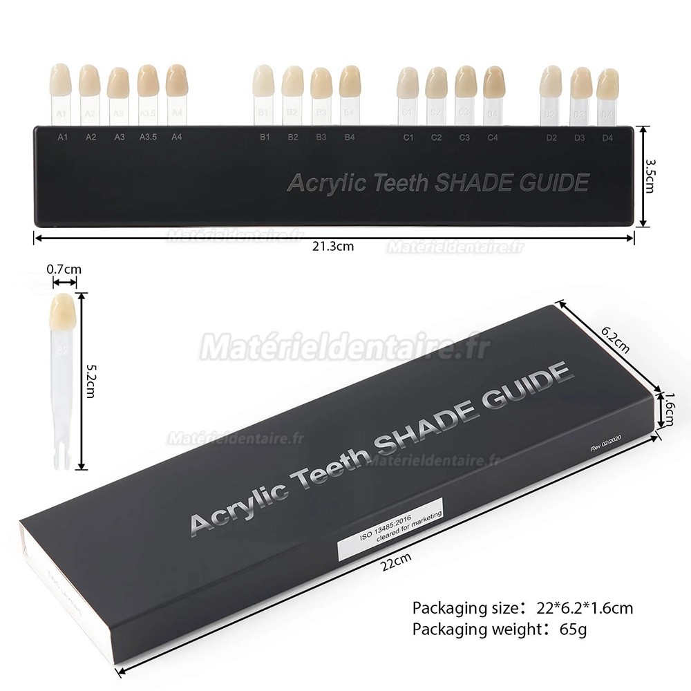 Nuancier pour dents en acrylique dentaire - Guide des teintes pour dents blanchies - 2 couches - 16 teintes